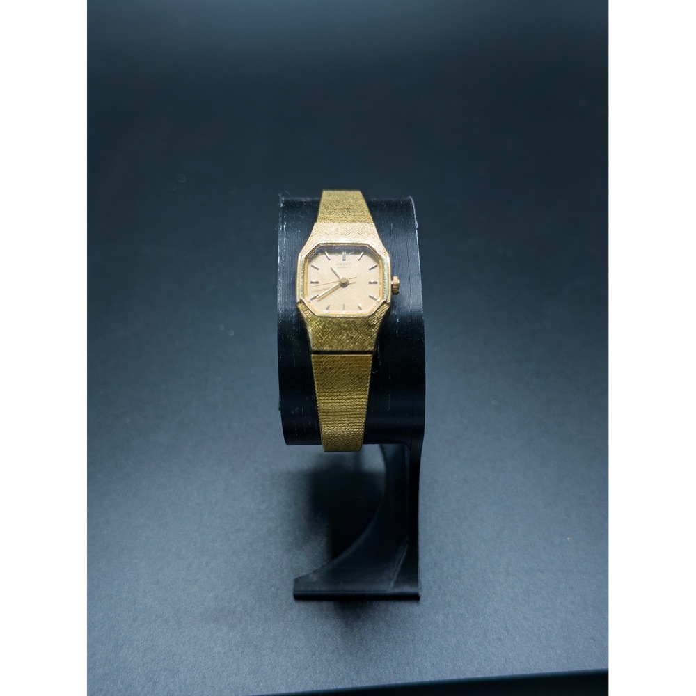 Vintage Seiko Quartz Womens Gold Tone Octagon Watch Textured Bracelet